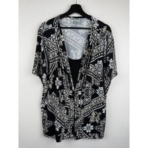 JM Collection Top Womens Size 3X Black Short Sleeve Artsy Mature Career Buckle